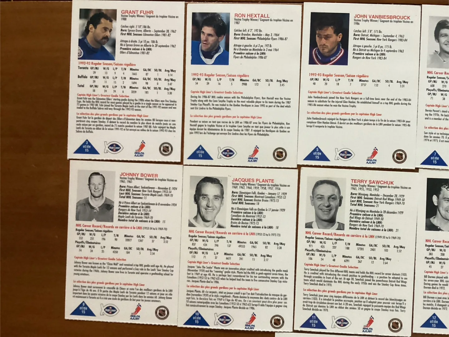 11 of 15 Set 1993-94 HIGHLINER GREATEST GOALIES Cards ! image indicator(7)