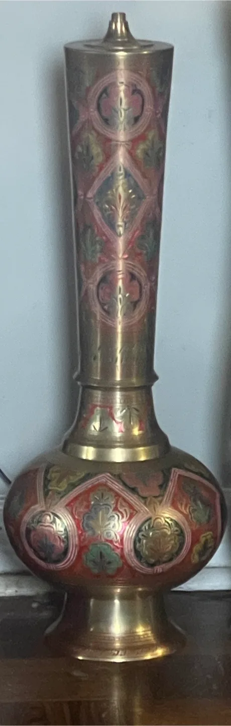 Vintage Brass Vase with Enamel Design thumbnail