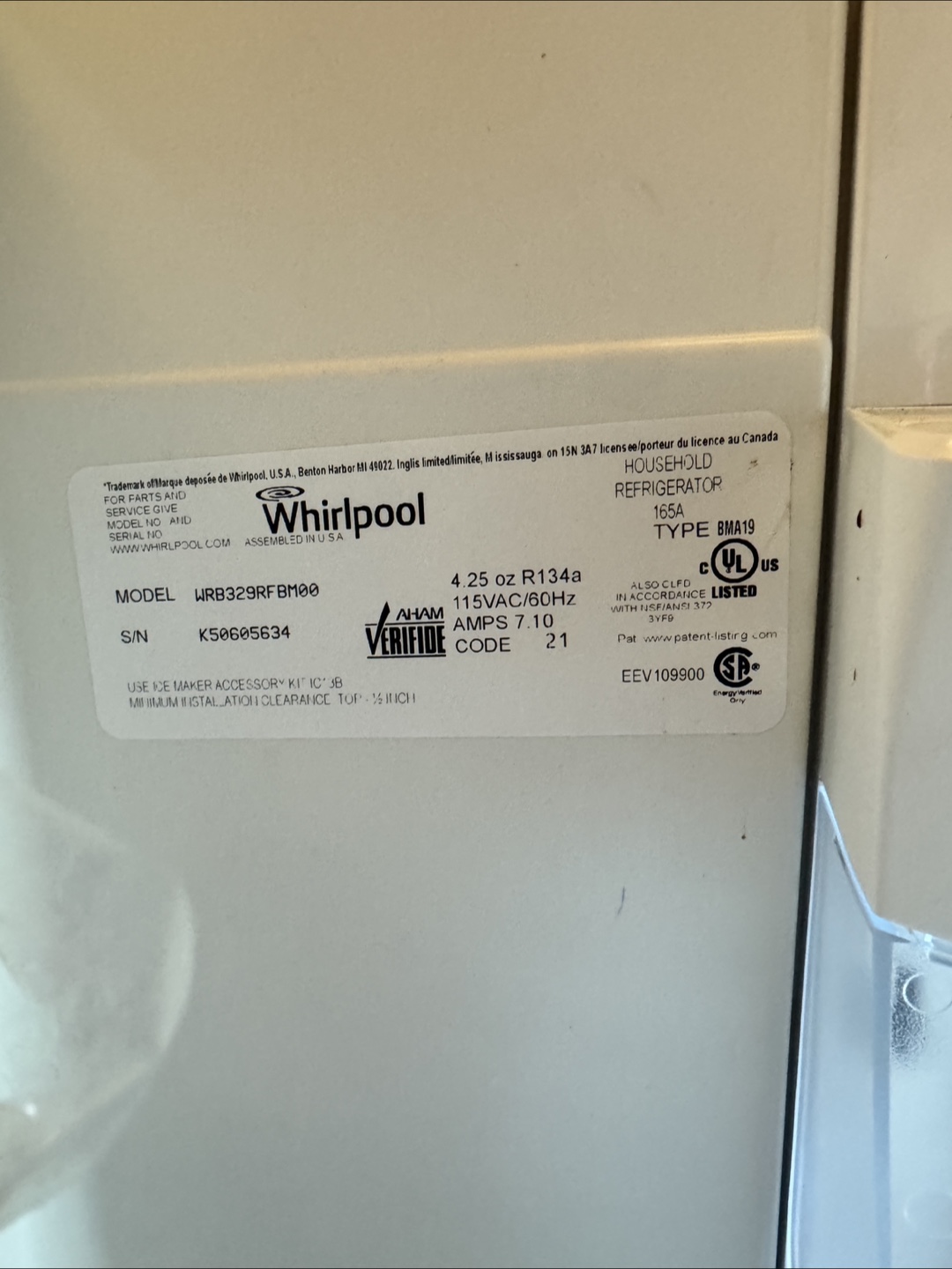 Whirlpool WRB329RFBm00 Refrigerator - photo 2