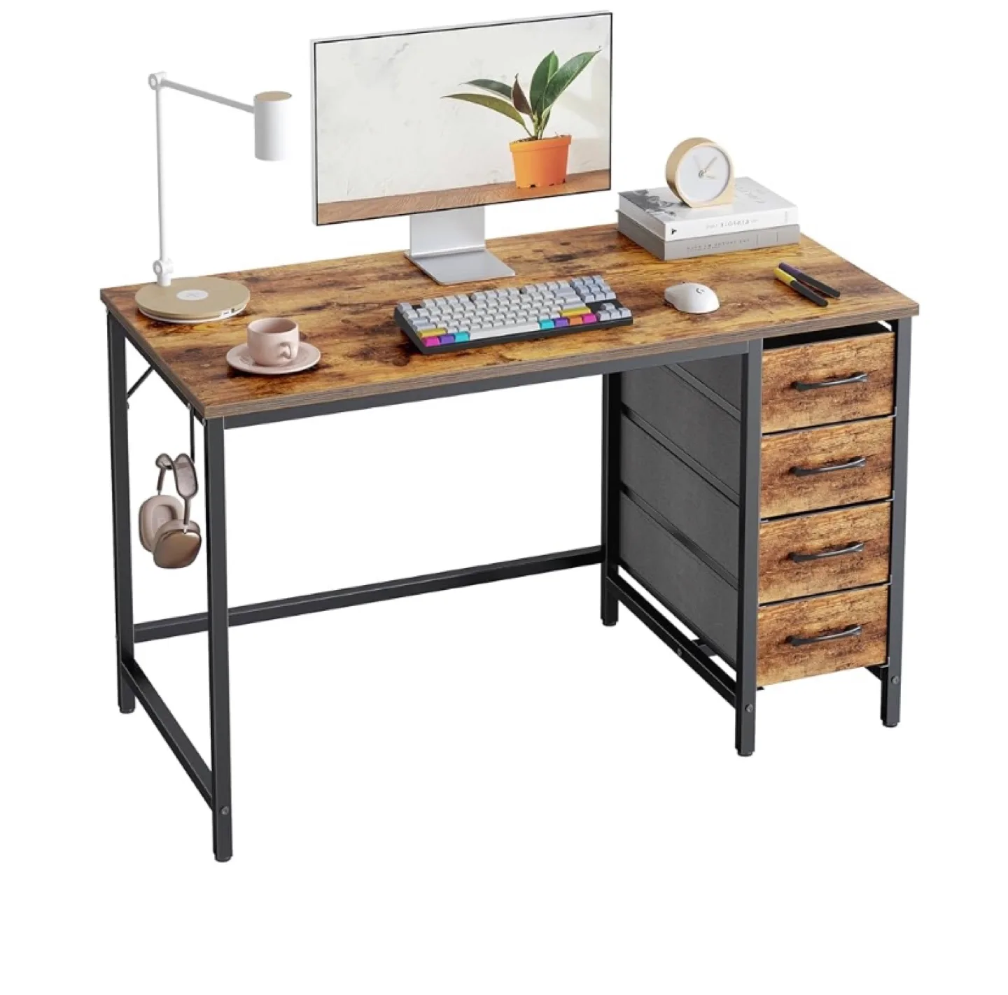 Rustic Brown Computer Desk with 4 Drawers thumbnail