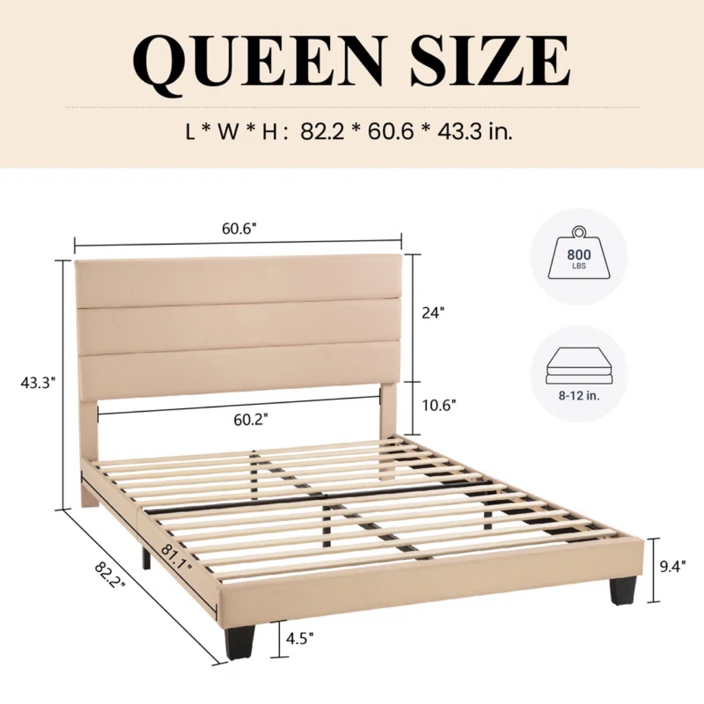 Queen Size Beige Bed Frame - photo 4