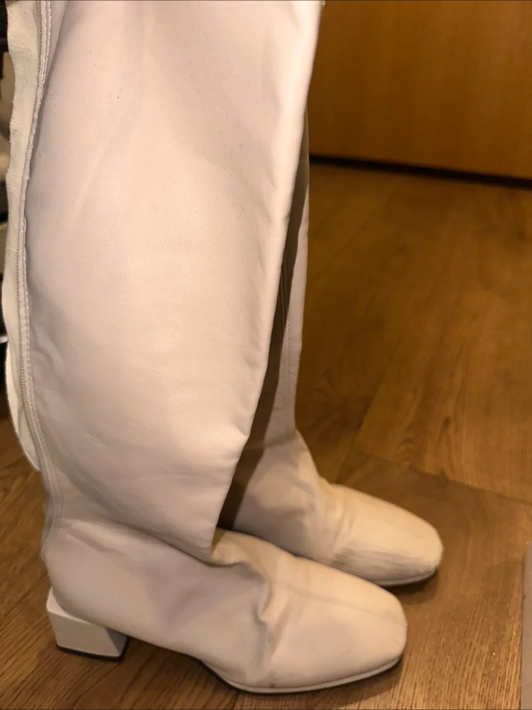 White Leather Knee-High Boots thumbnail