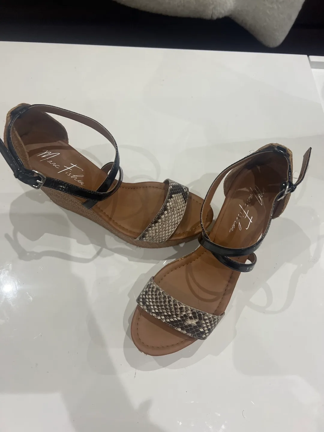 Marc Fisher Snakeskin Wedge Sandals thumbnail
