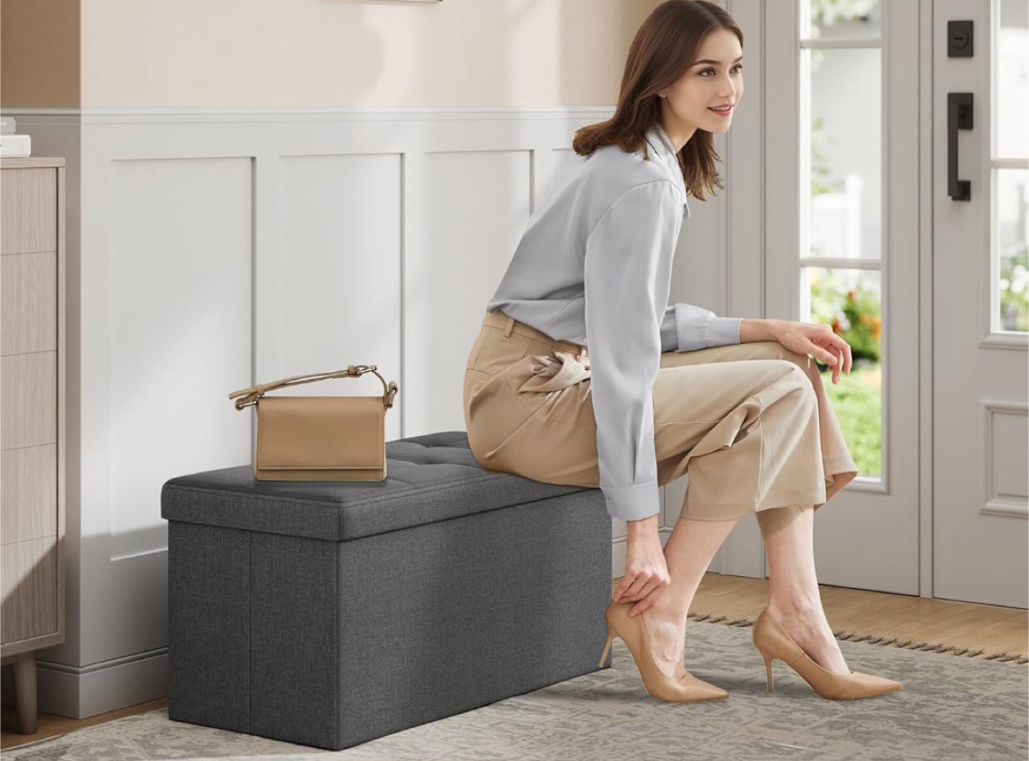 Grey Storage Ottoman Bench - photo 4