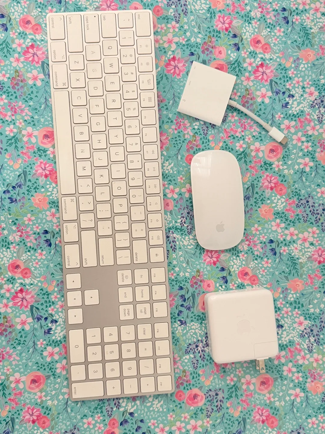 Apple Keyboard, Mouse, Power Adaptor and USB connector C to HDMI thumbnail