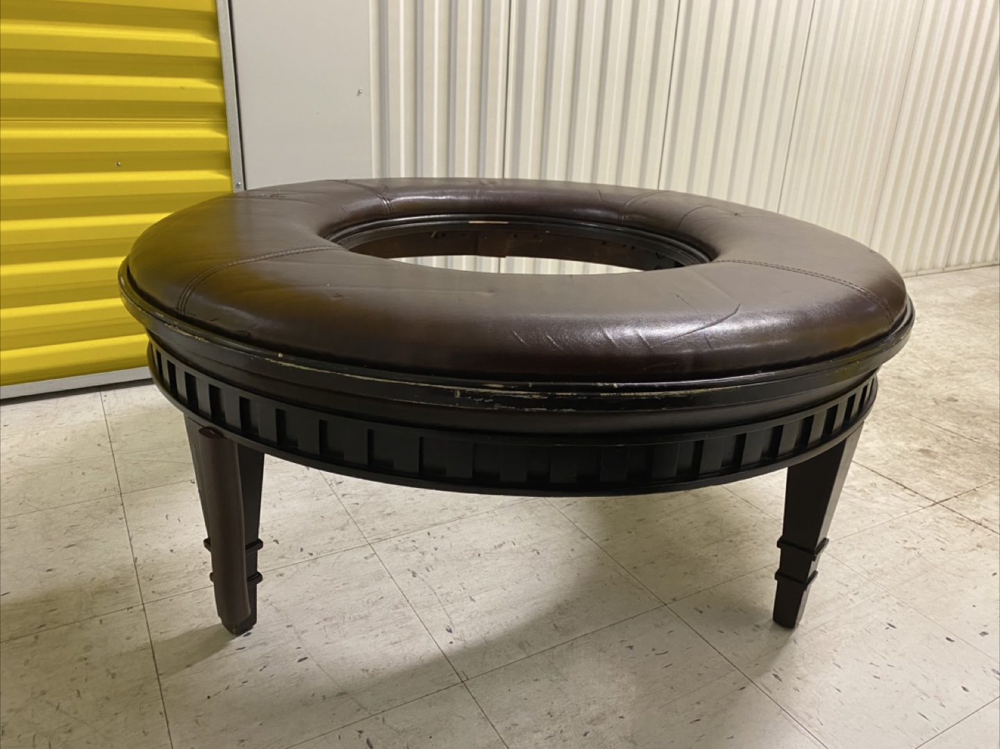 Brown Leather Round Ottoman - photo 3
