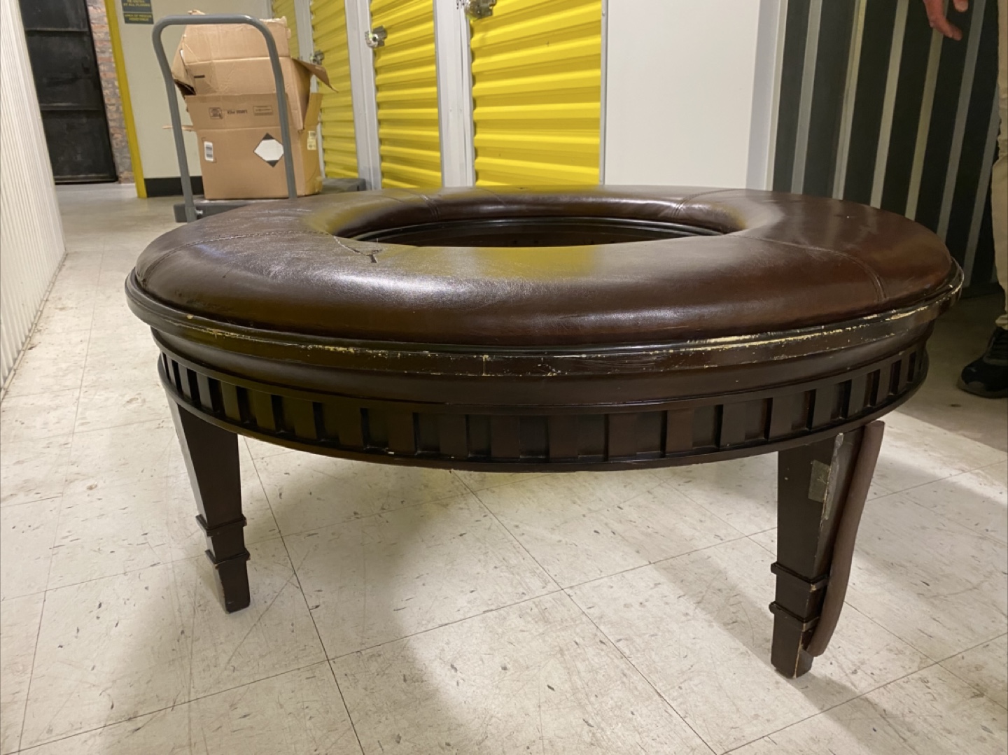 Brown Leather Round Ottoman