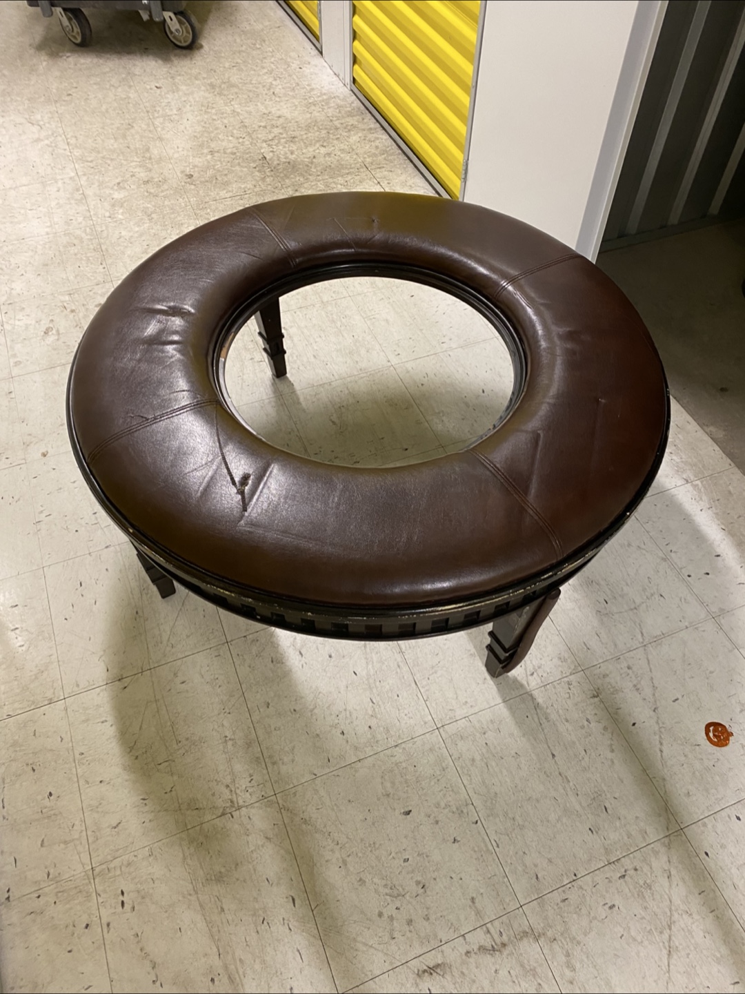 Brown Leather Round Ottoman - photo 2