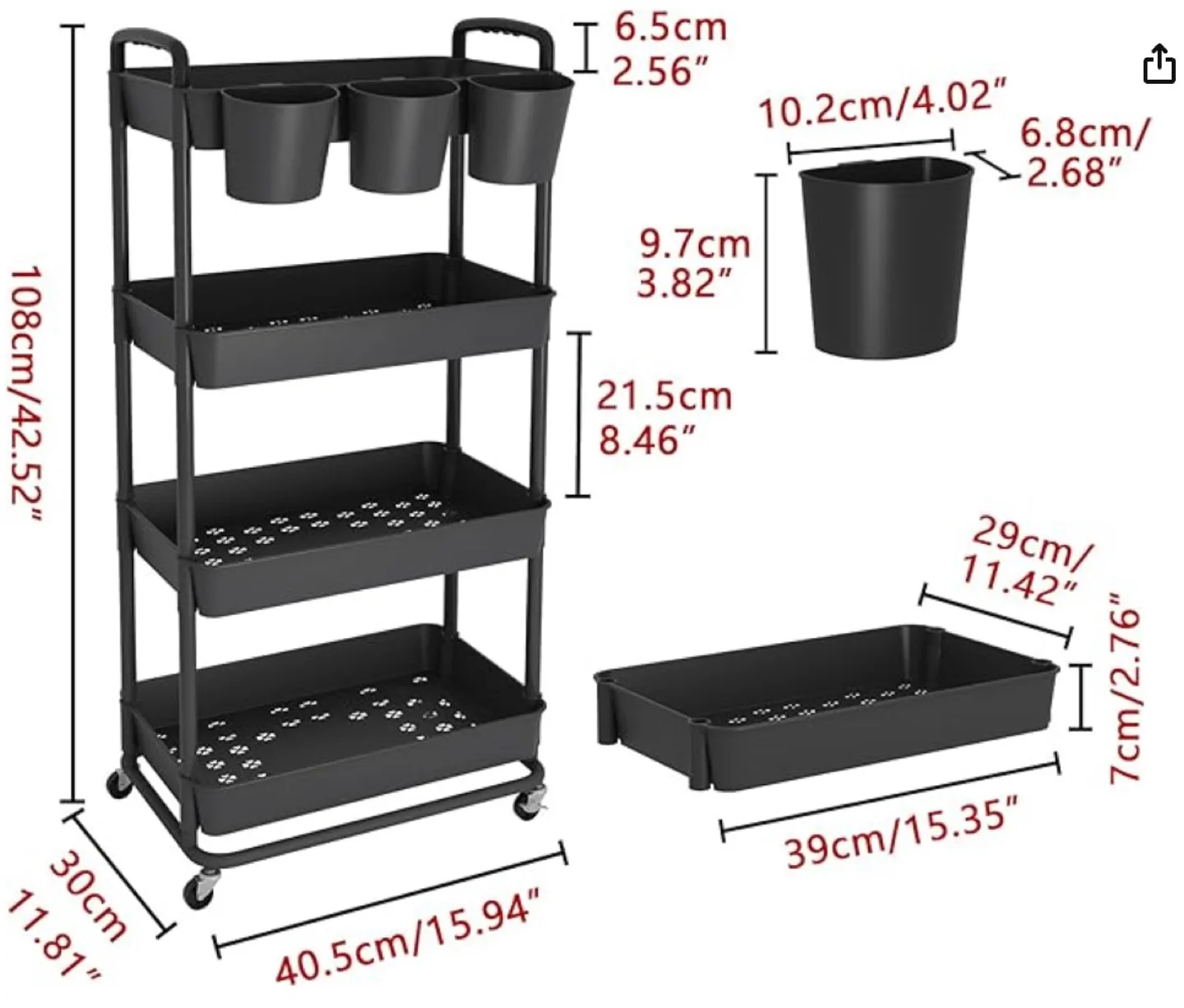 Plastic rolling storage cart image indicator(5)