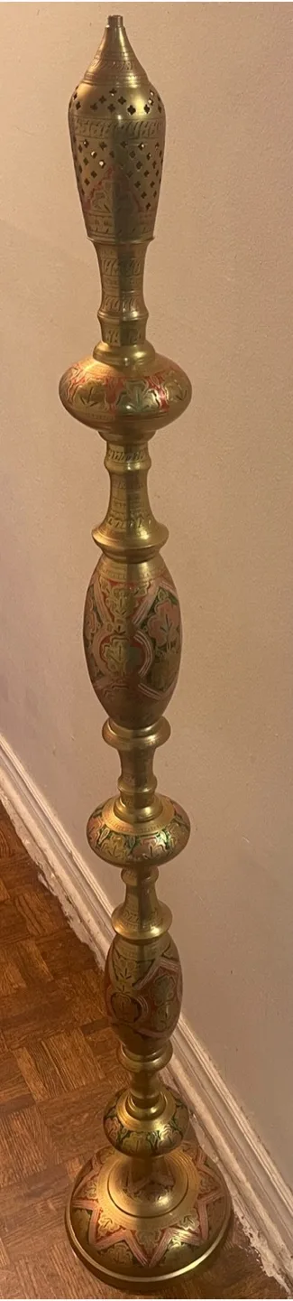 Vintage Brass Floor Lamp with Etched Details thumbnail