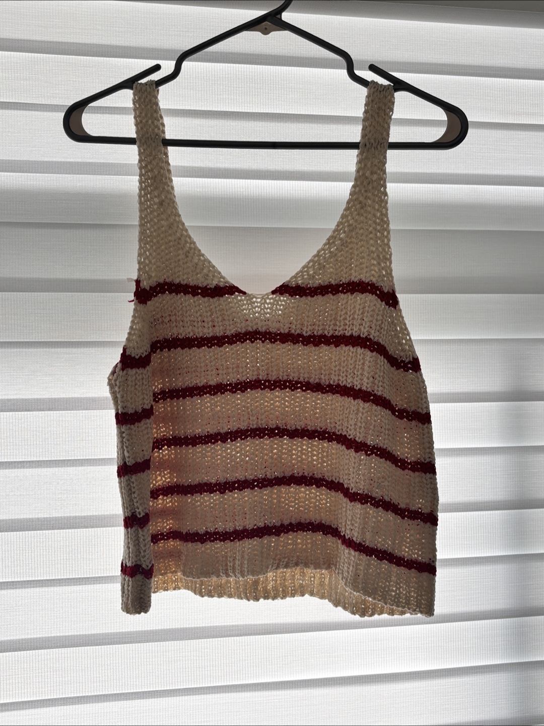 Striped Knit Tank Top & Plaid Poncho