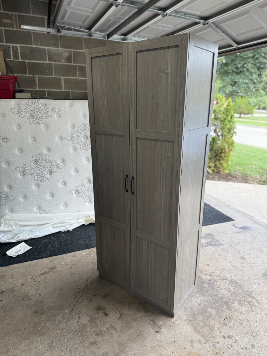 Tall Gray Cabinet with Shelves