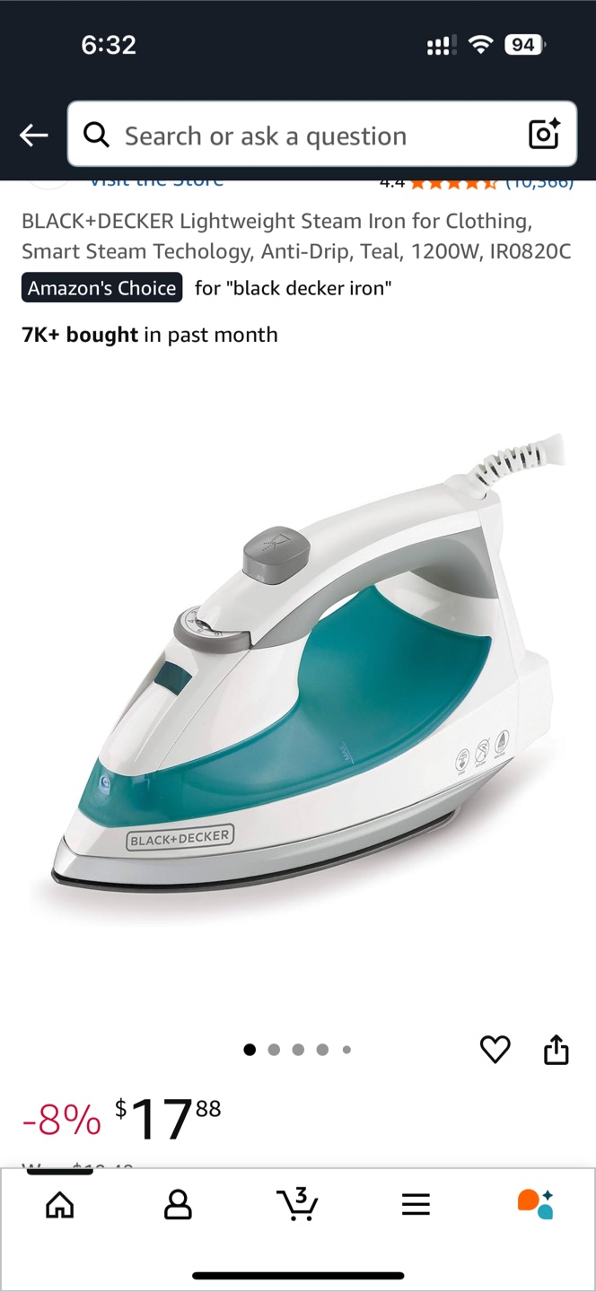 BLACK+DECKER Lightweight Steam Iron, Teal