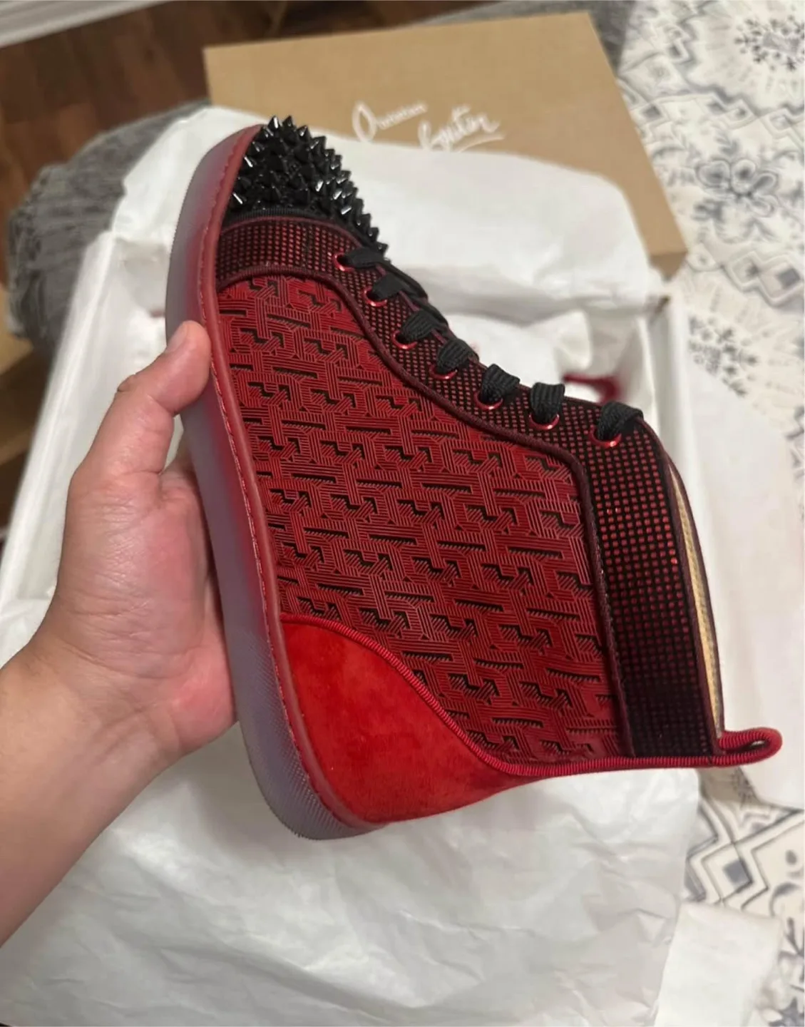 Christian Louboutin Red High-Top Sneakers image indicator(3)
