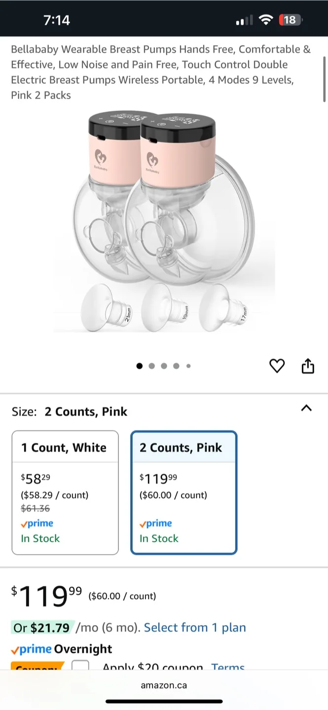 Bellababy Wearable Breast Pumps - Pink (2-Pack) thumbnail