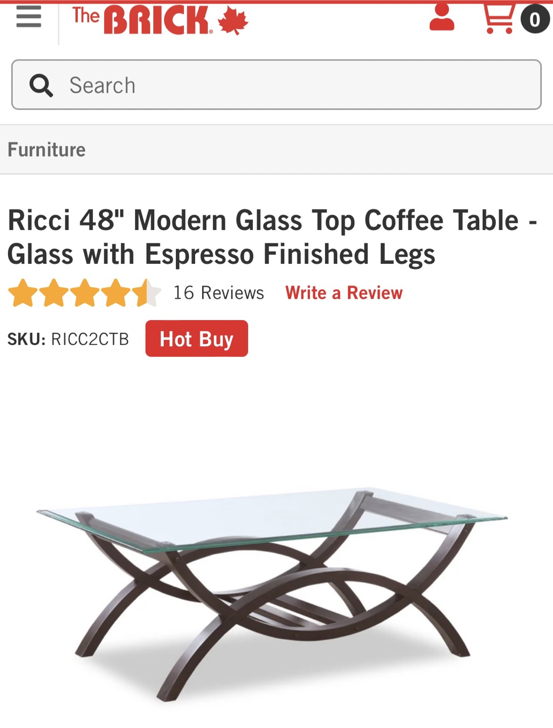 Ricci 48" Modern Glass Top Coffee Table - photo 3