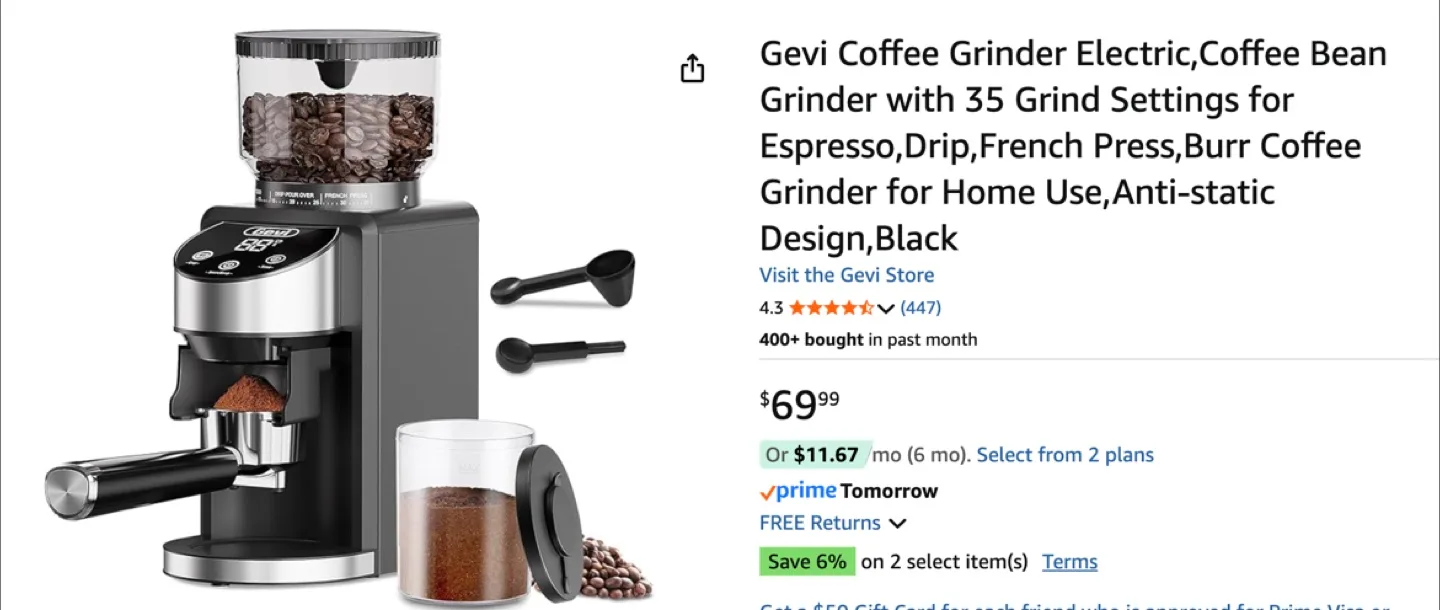 Gevi Electric Coffee Bean Grinder thumbnail