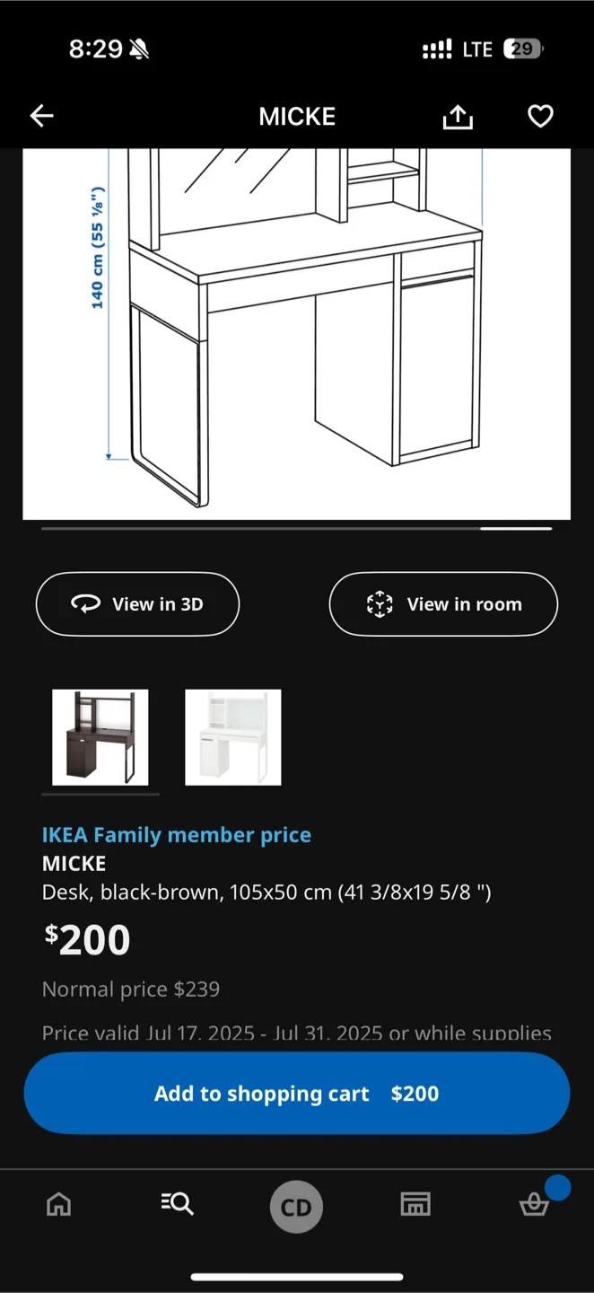 IKEA MICKE Desk - Black-Brown, 105x50 cm thumbnail