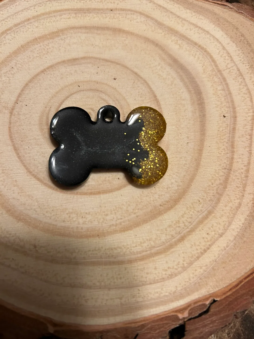 Bone-shaped Pet ID Tag - Black & Gold Glitter thumbnail