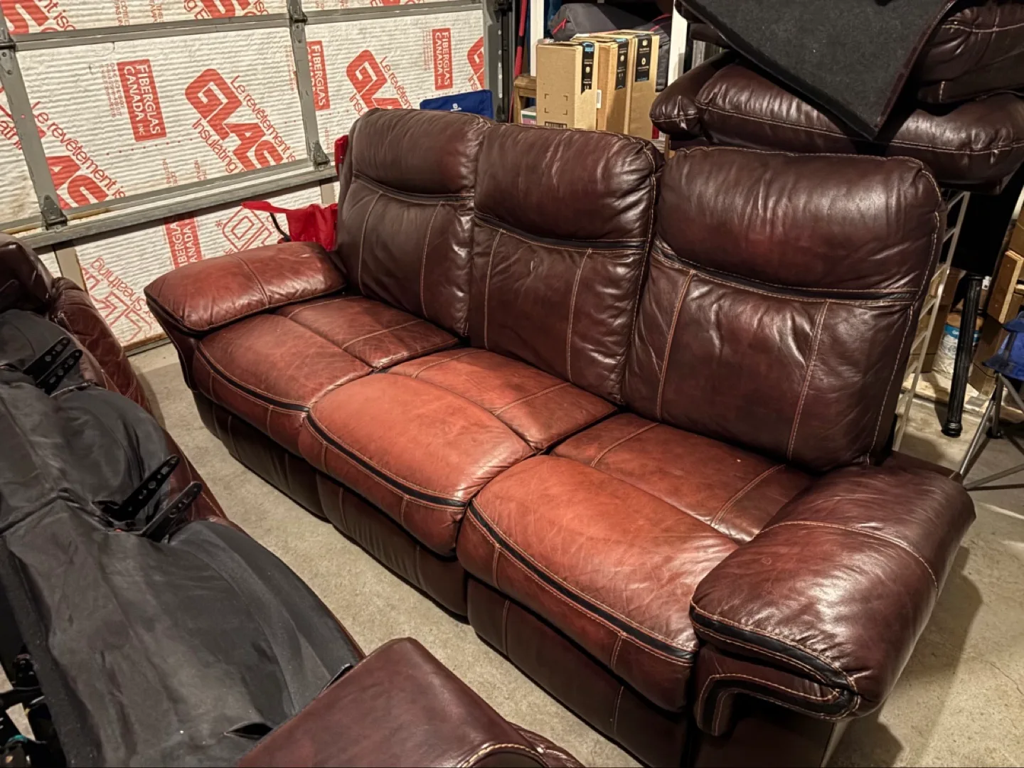 Burgundy Leather Reclining Sofa thumbnail