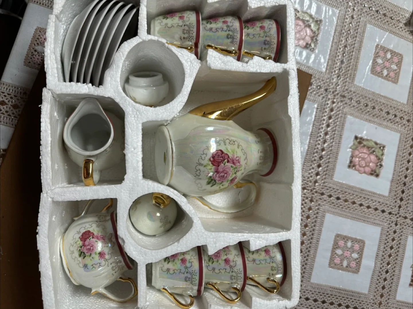 Floral coffee Set with Gold Accents - New in Box thumbnail
