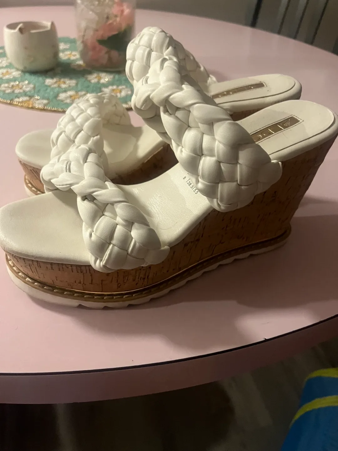 Nia White Woven Wedge Sandals - Size 8 thumbnail