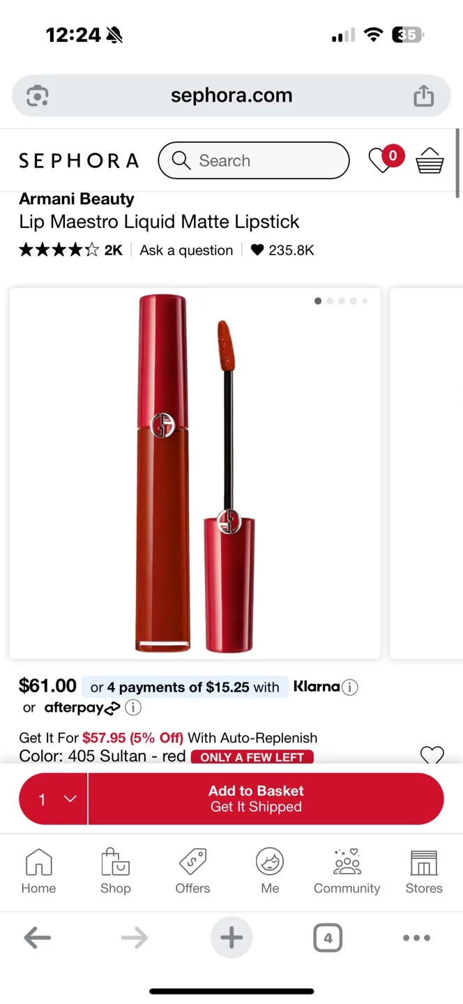 Armani Beauty Lip Maestro Liquid Matte Lipstick - Red thumbnail