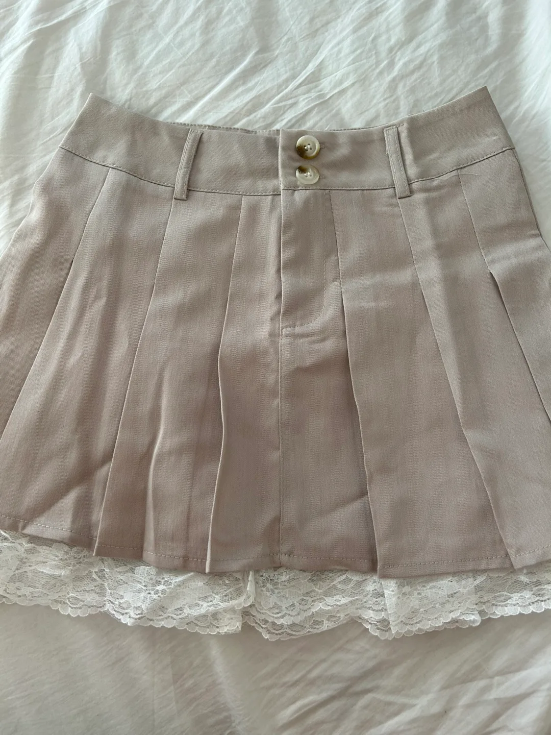 Beige Mini Skirt with Lace Trim thumbnail