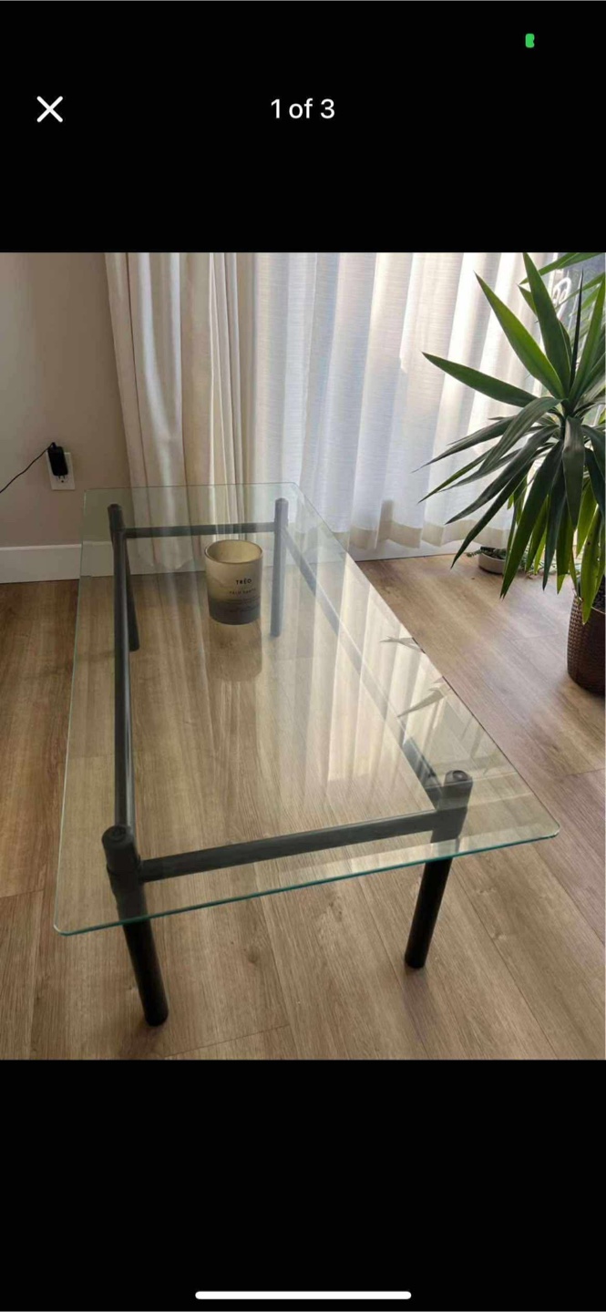 Glass Coffee Table with Black Metal Frame