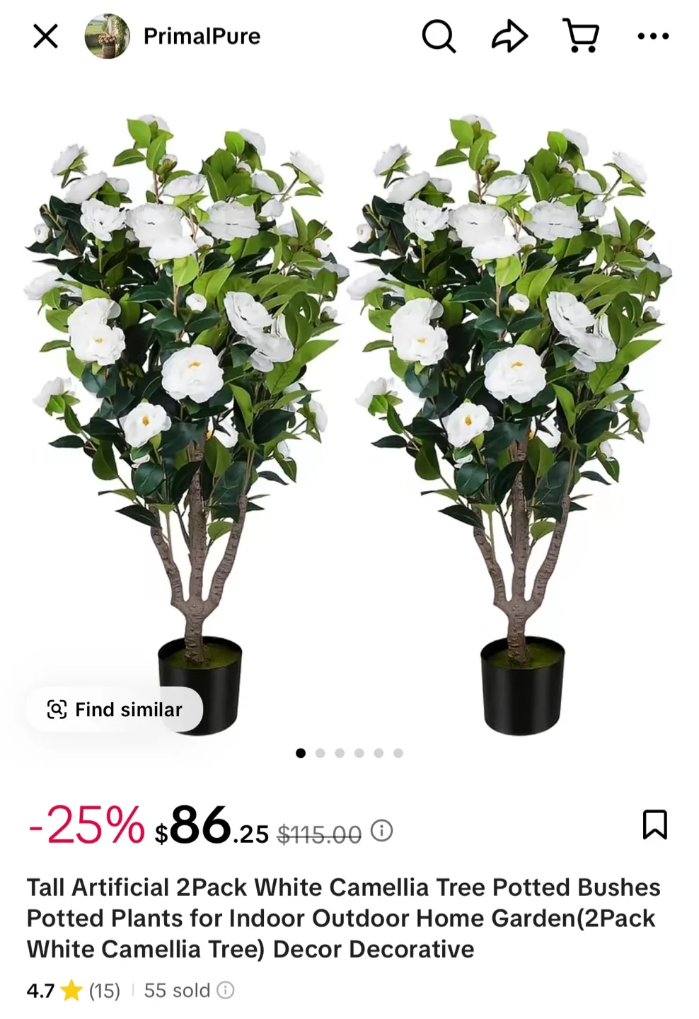 Artificial White Camellia Tree Potted Plants (2) thumbnail