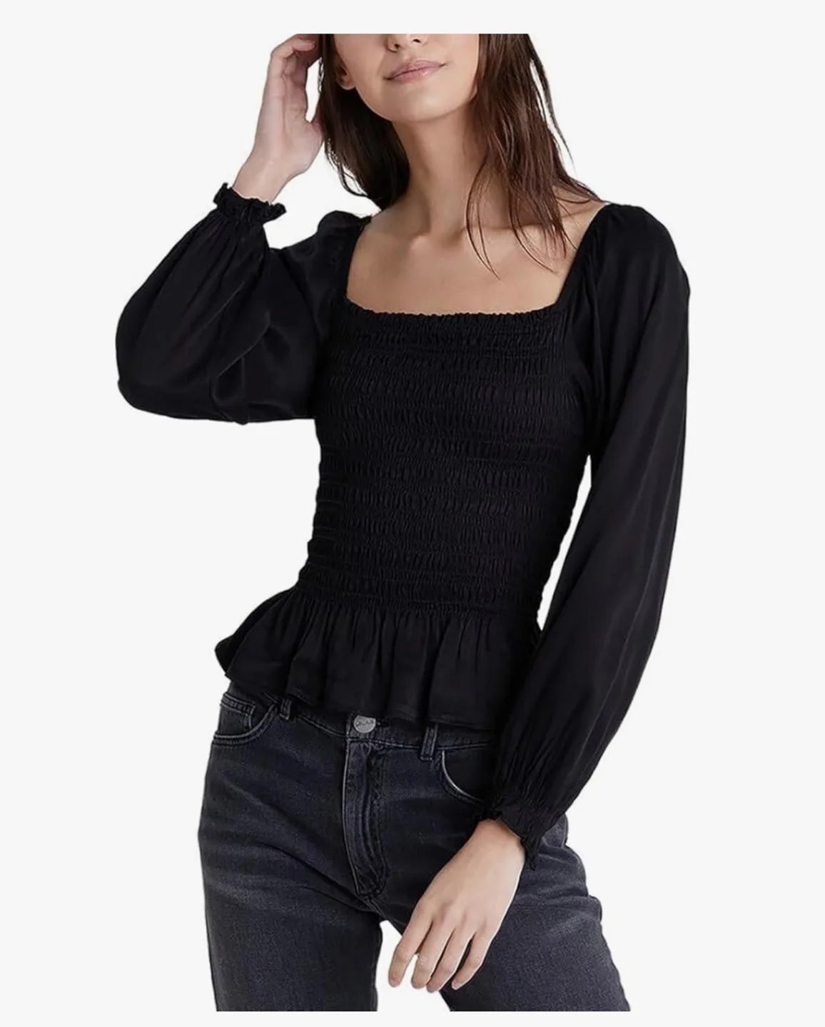 The Drop Black Smocked Top - Size XL image indicator(3)