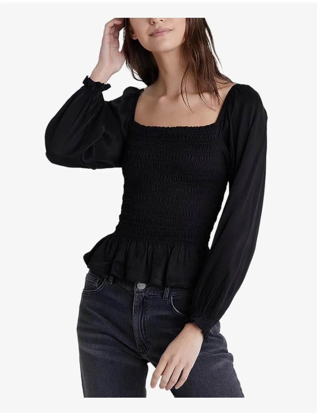 The Drop Black Smocked Top - Size XL image indicator(5)
