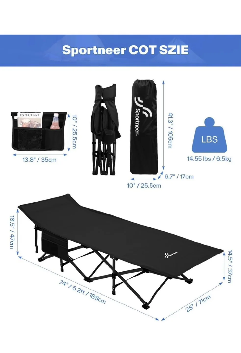 Sportneer Folding Camping Cot with Mattress image indicator(5)