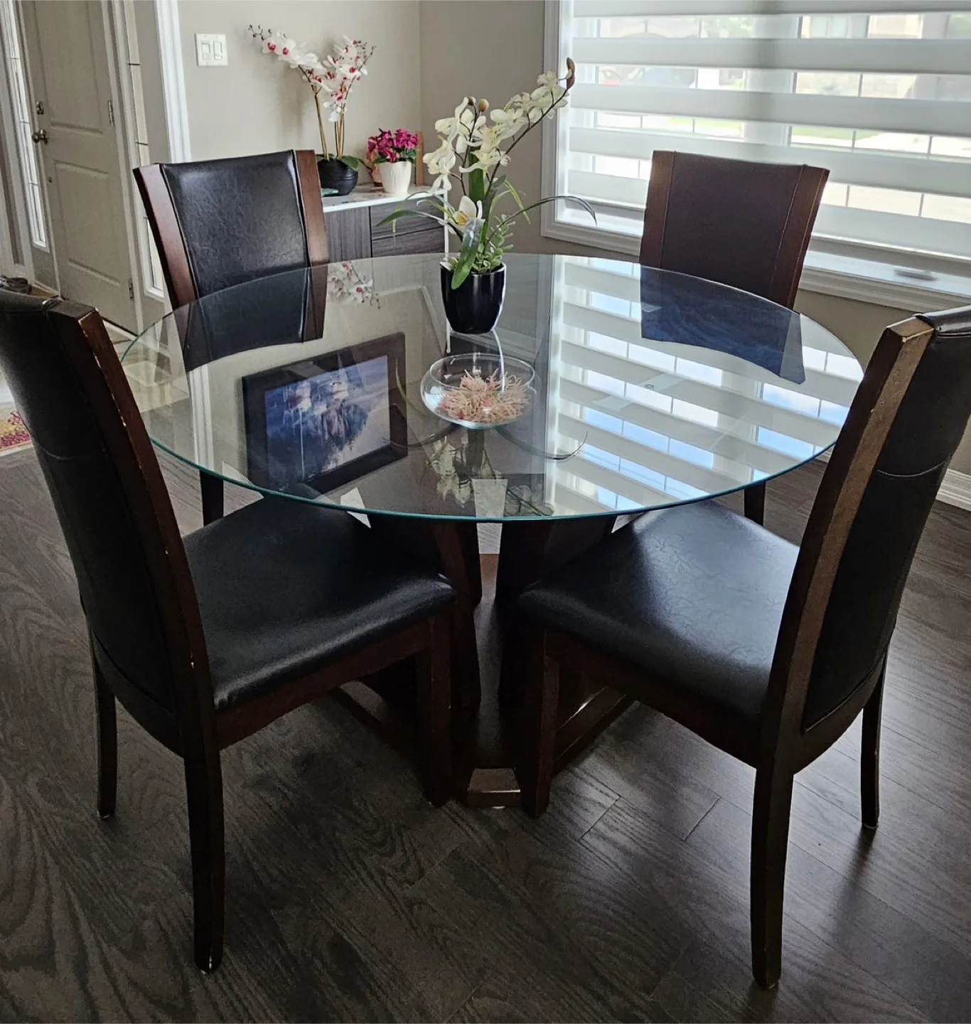 Glass Top Round Dining Table with 4 Chairs thumbnail