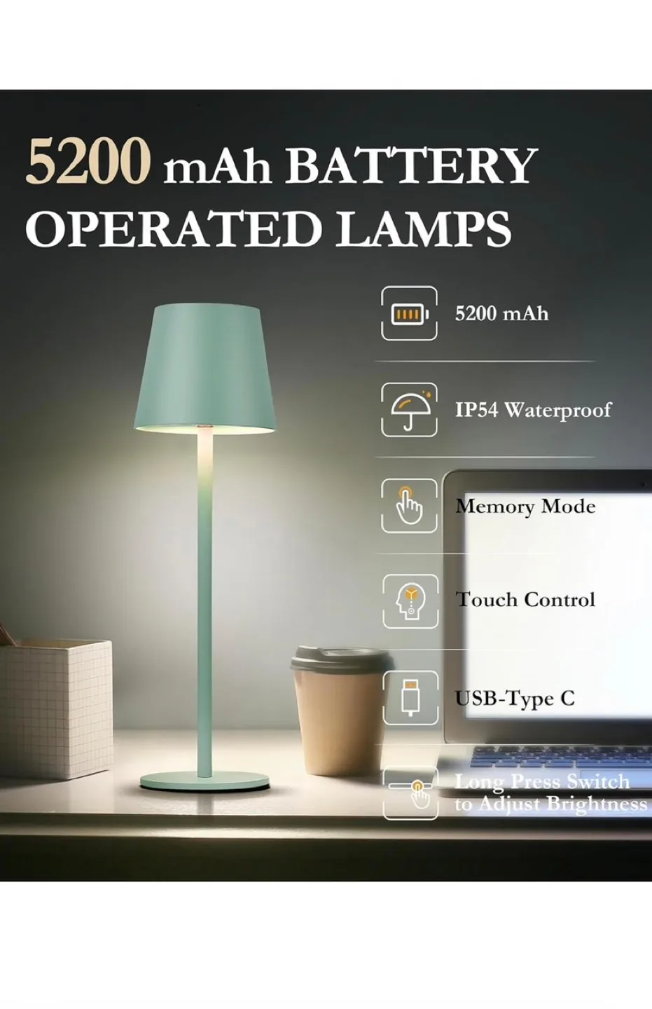 Set of 2 MATCHA Mint Green usb Operated Table Lamps thumbnail