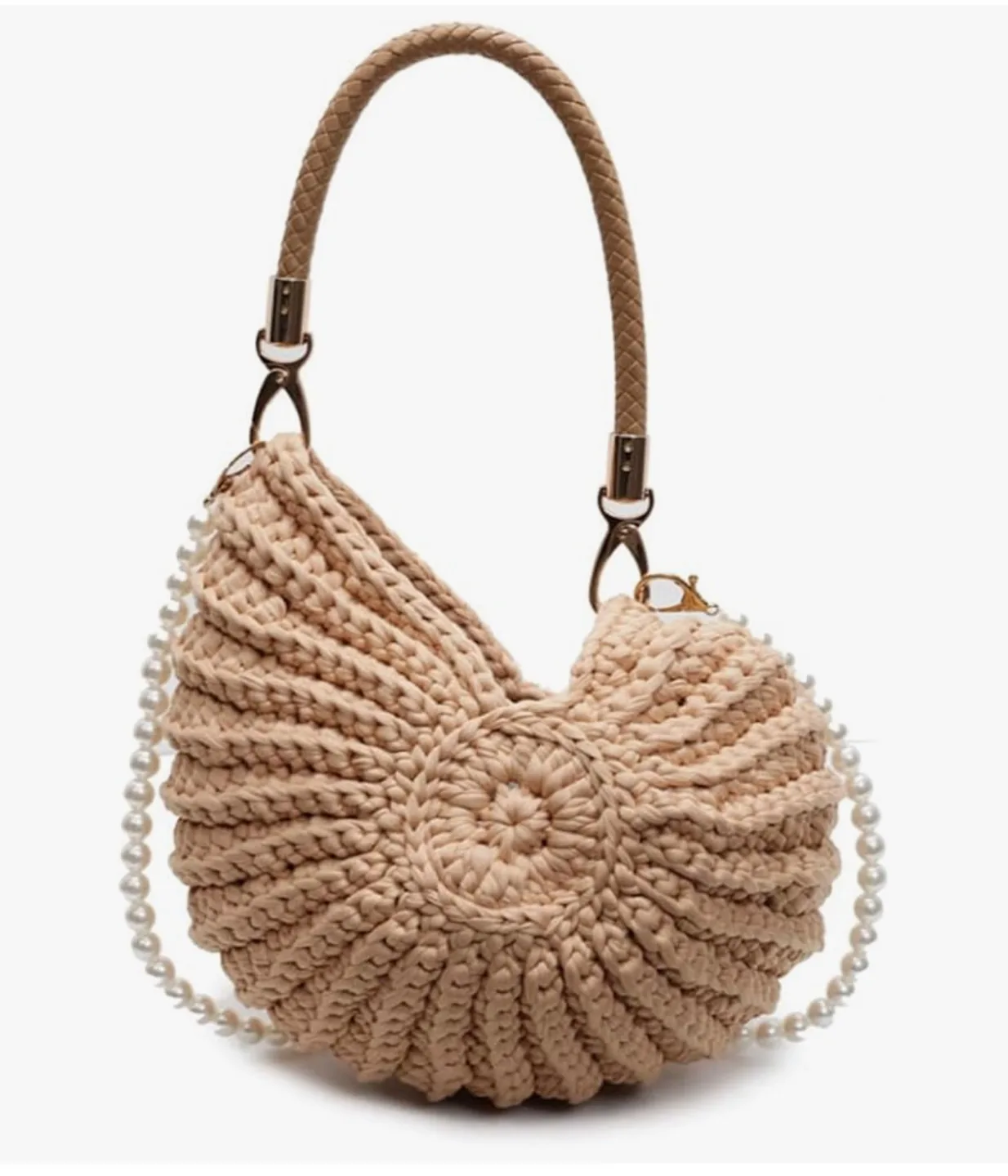 BNIB Shell-shaped Woven Handbag with Pearl Strap thumbnail