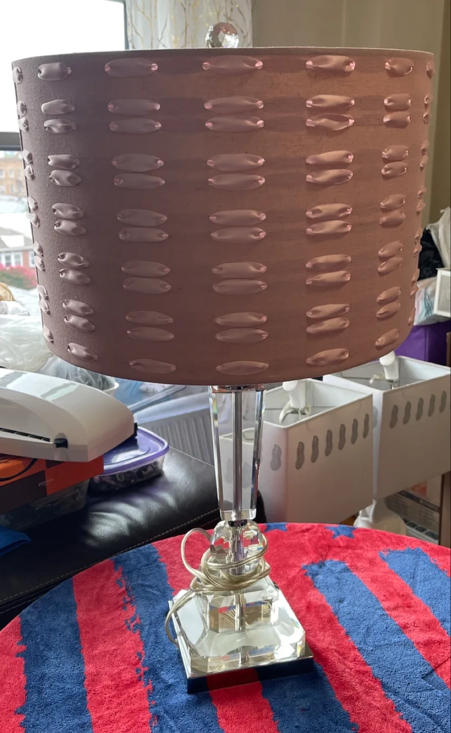 🎉❗️MOVING SALE🎉Crystal Table Lamp with Pink Shade thumbnail
