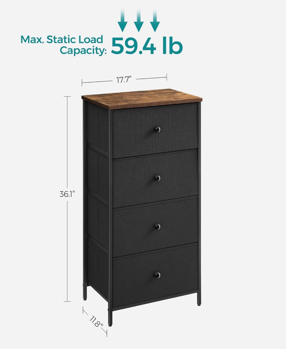 4-Drawer Dresser, Black Fabric - photo 2