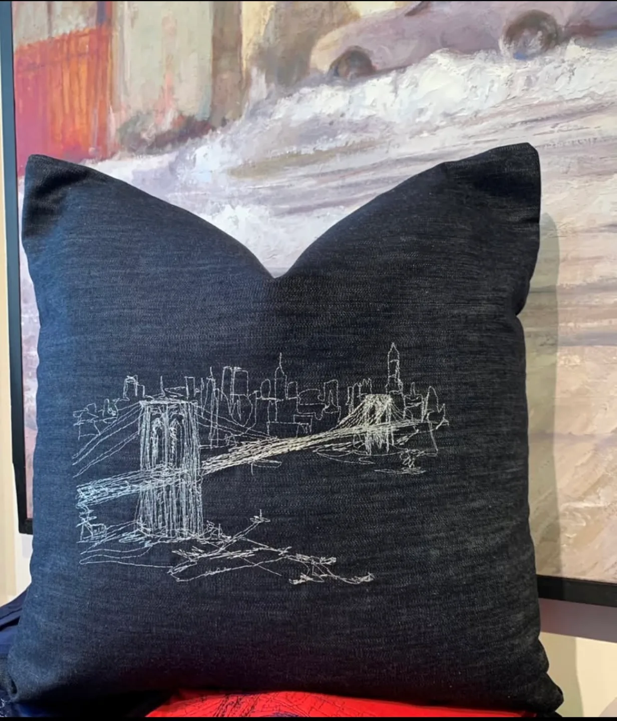 Denim Pillow with NYC Skyline thumbnail