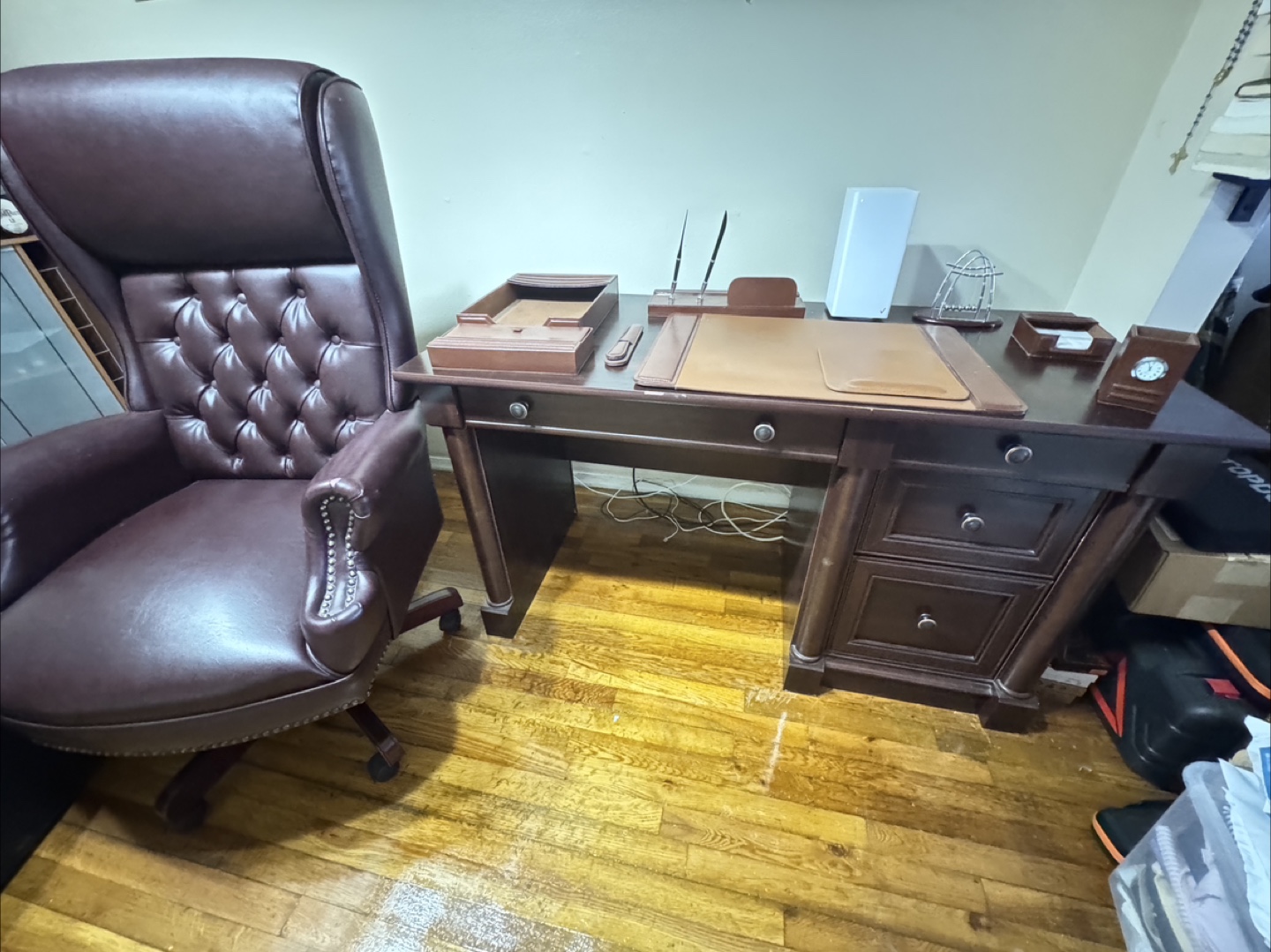 Executive Desk and Chair Set - Burgundy Leather