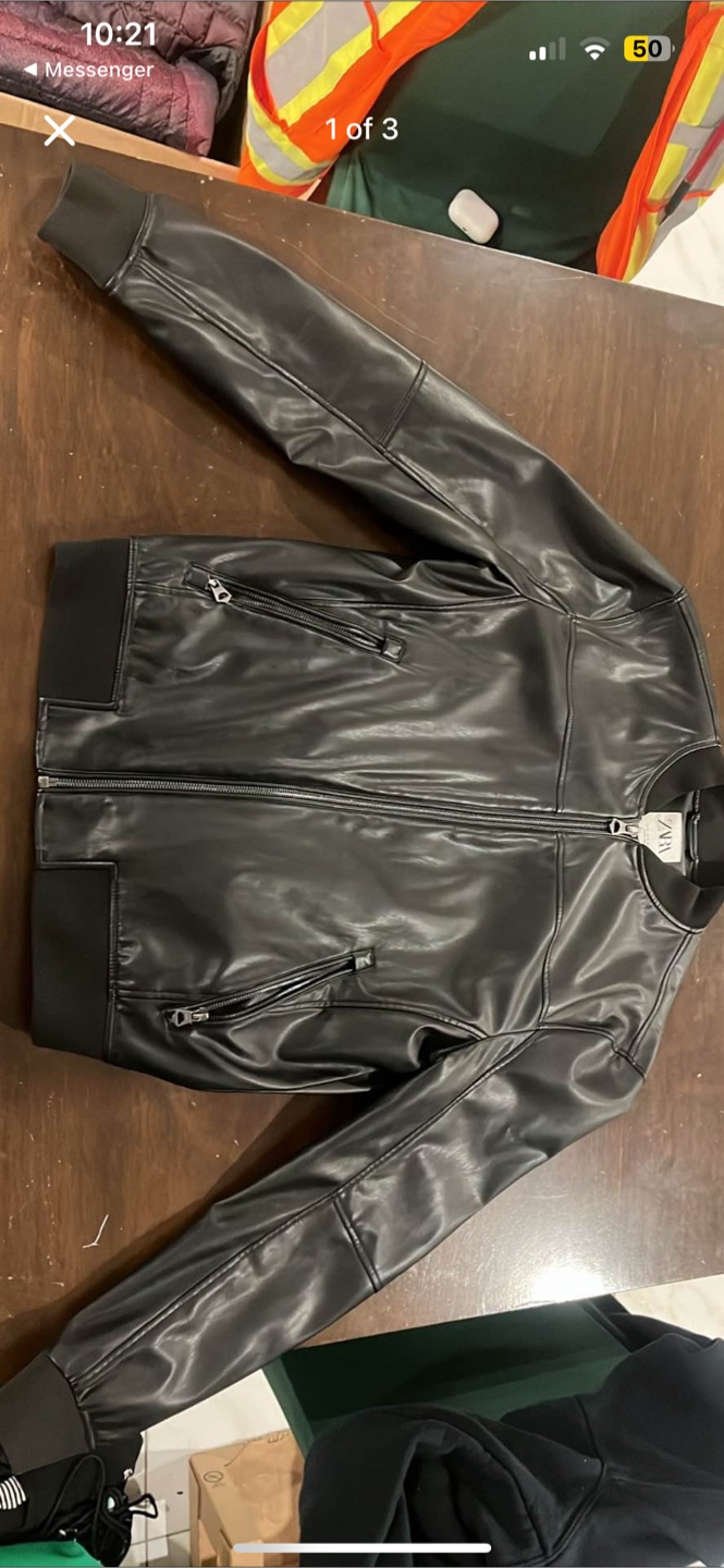 Zara Black Faux Leather Bomber Jacket