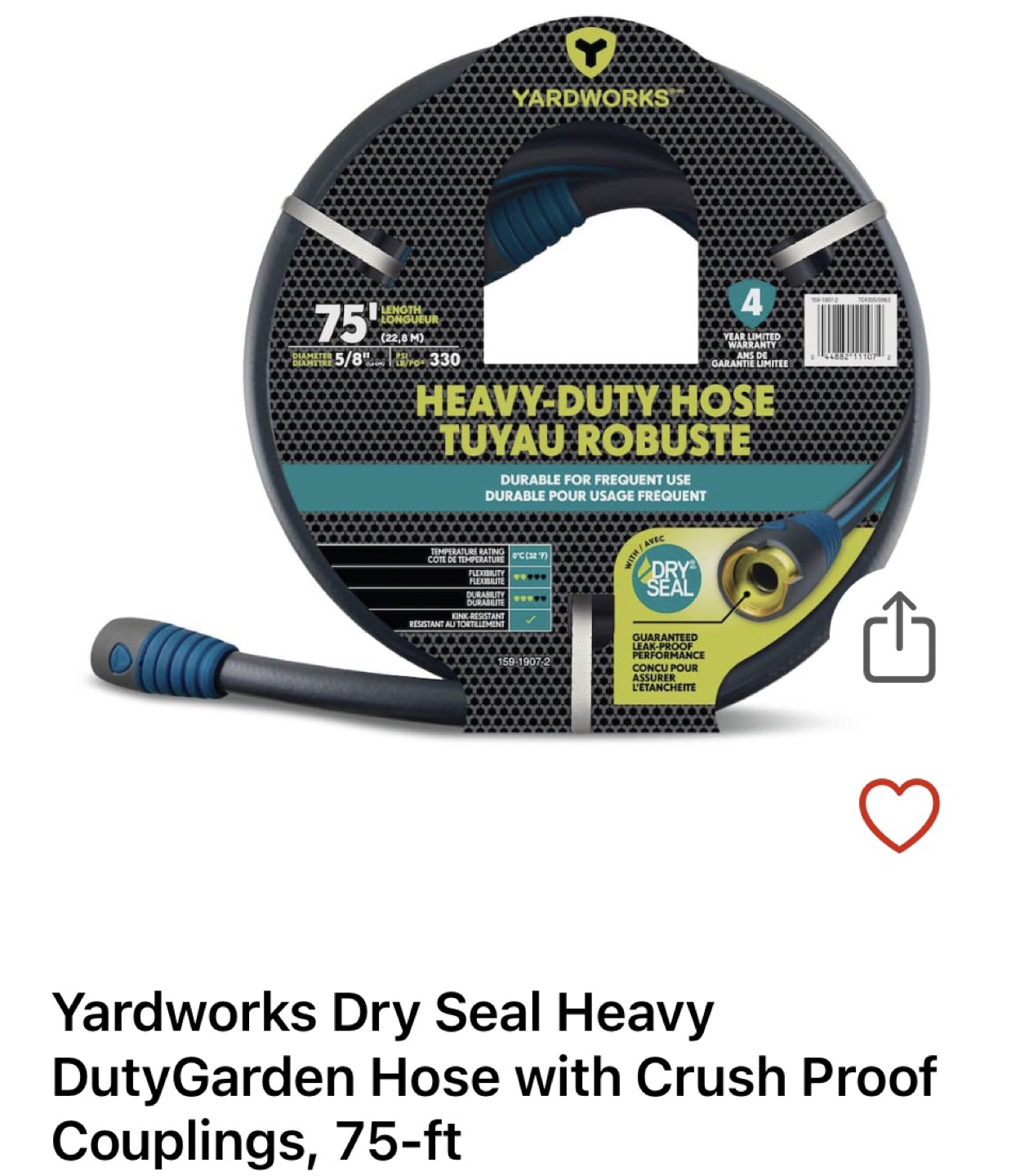 Yardworks 75ft Heavy-Duty Garden Hose