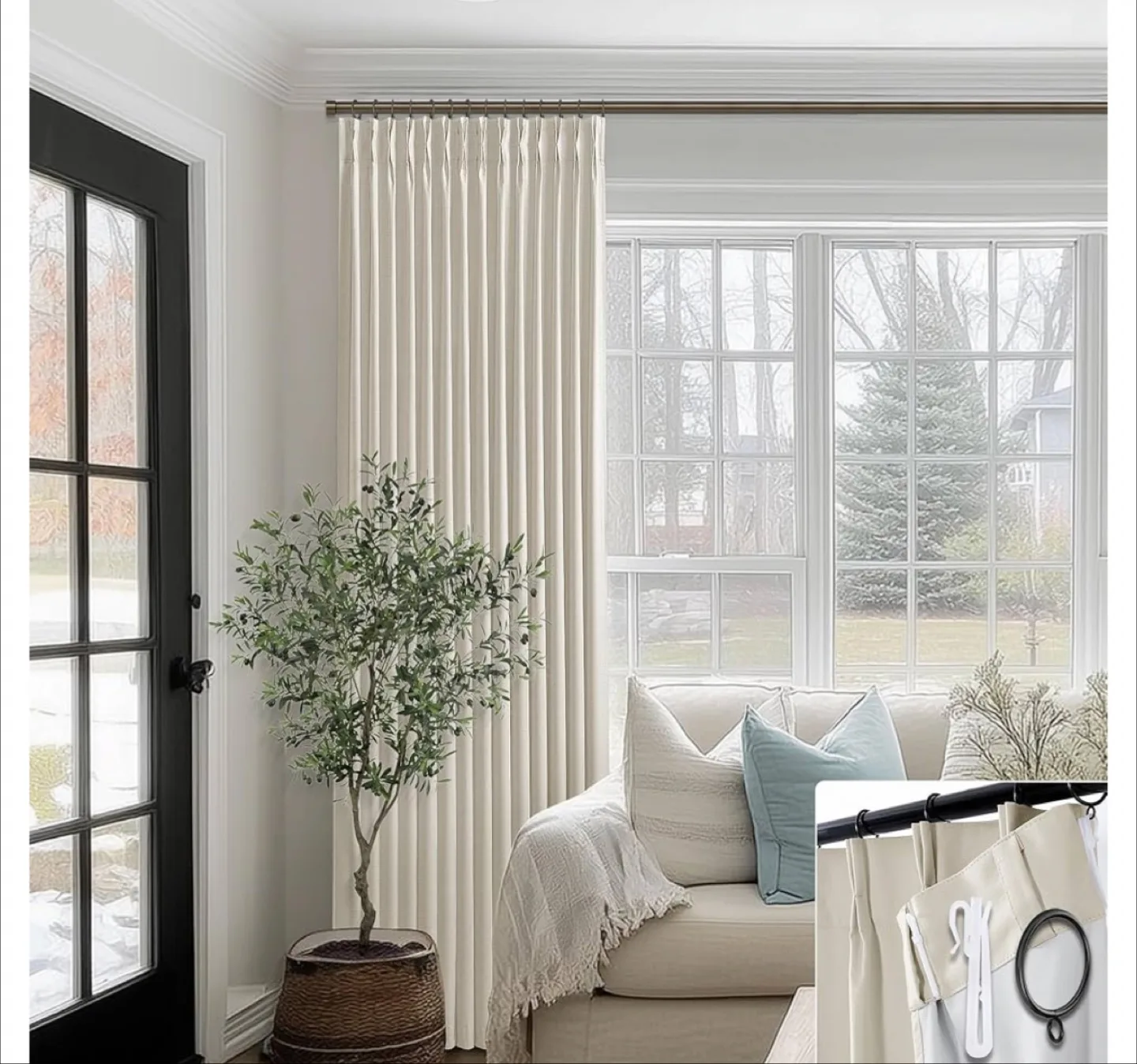 New Pinch Pleat Linen Blackout Curtain 50 x 90 Inch thumbnail