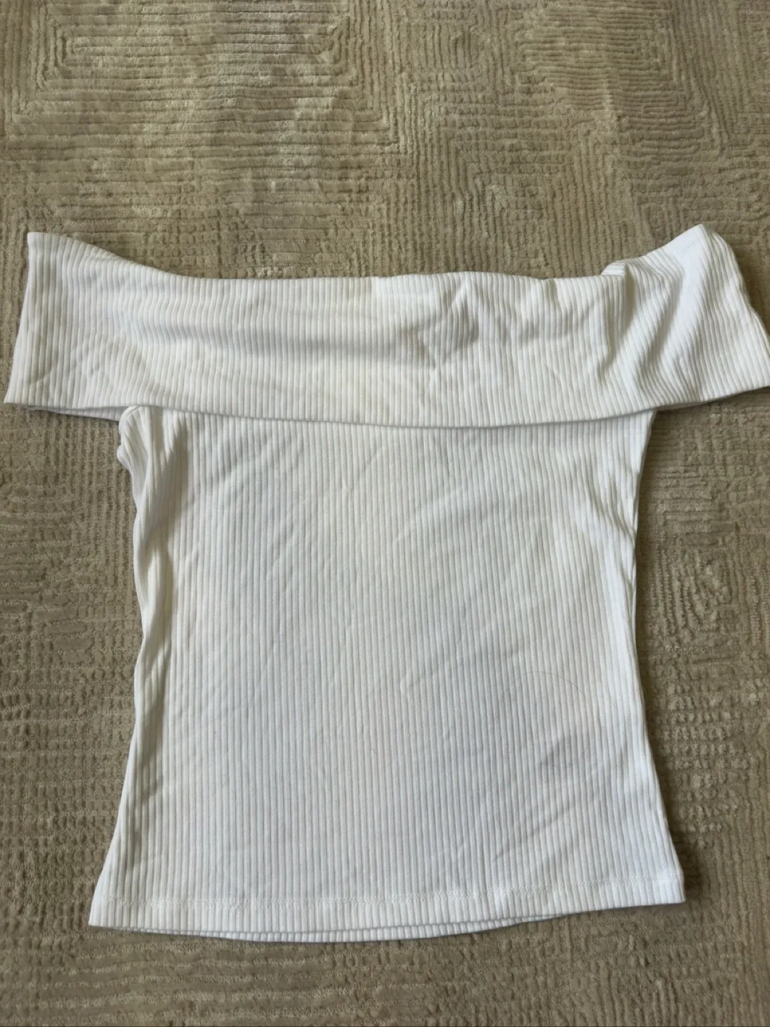 White Off-Shoulder Ribbed Top - Size S thumbnail