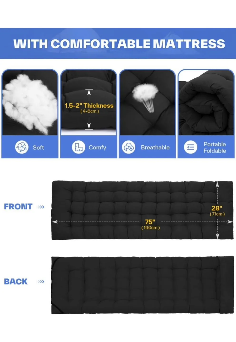 Sportneer Folding Camping Cot Bed - Black image indicator(6)