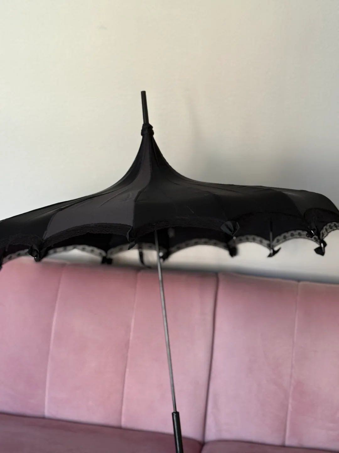 Black Parasol Umbrella with Lace Trim image indicator(2)