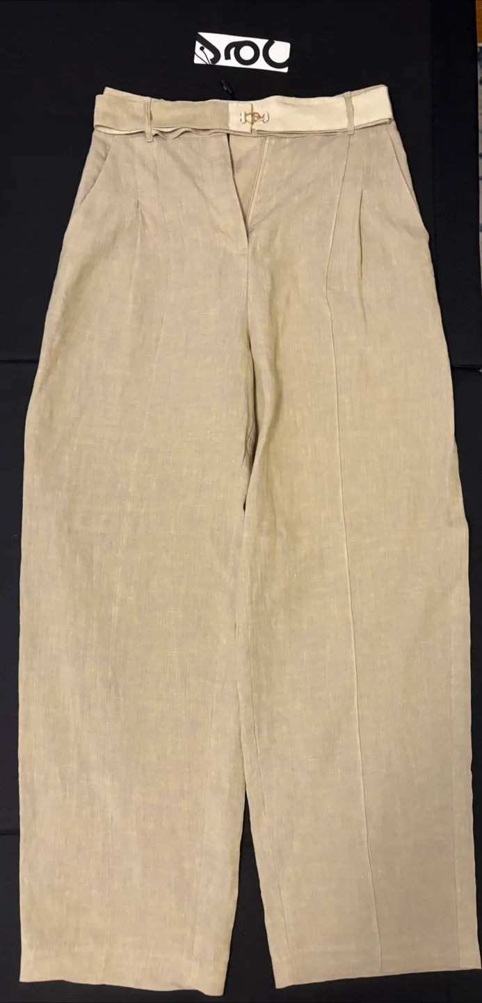 BNWT Jacqueline Conoir Beige Linen Wide Leg Pants thumbnail
