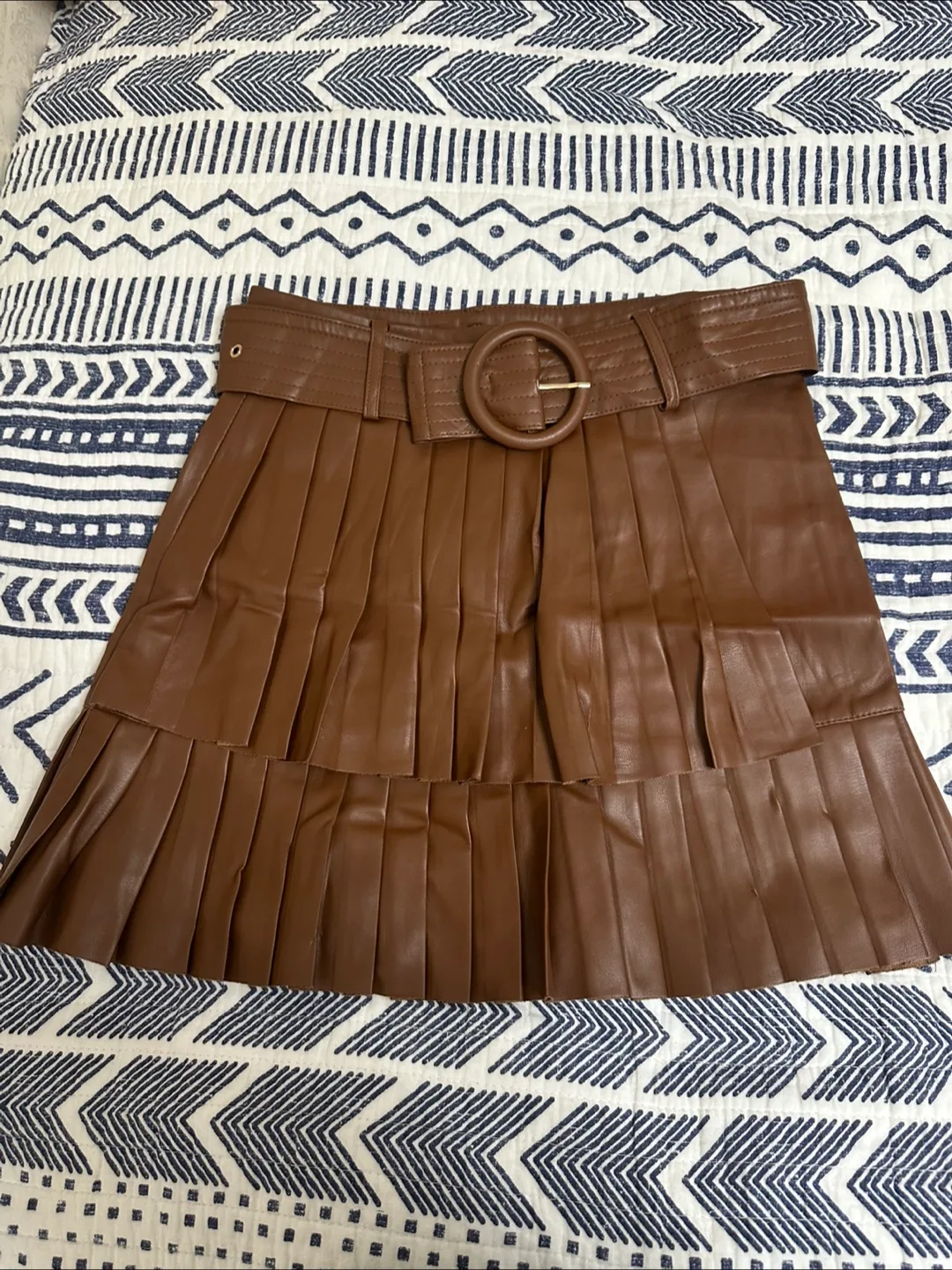 Zara Brown Faux Leather Pleated Mini Skirt - Size S thumbnail