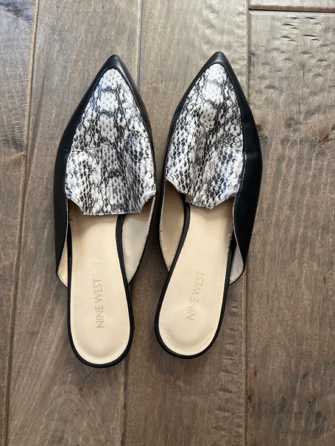 Nine West Black & Snakeskin Mules, Size 9 thumbnail