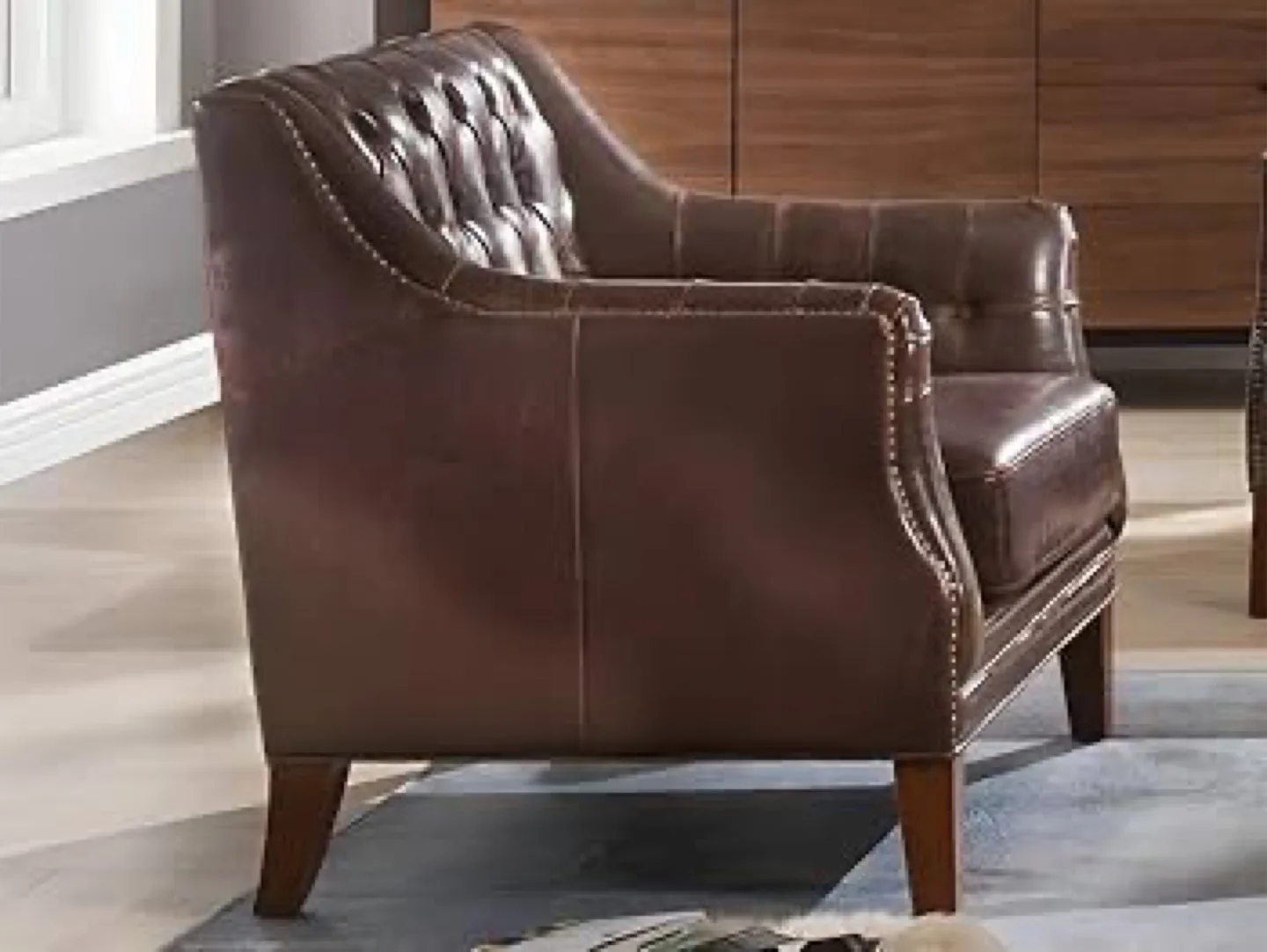 Leather Chesterfield Armchair - Brown thumbnail